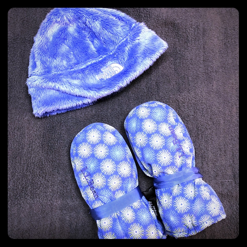 Kids North Face Beanie and LL Bean Mittens